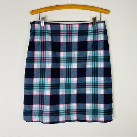 Talbots blue green pink plaid wool preppy midi skirt 8 - Picture 5 of 7